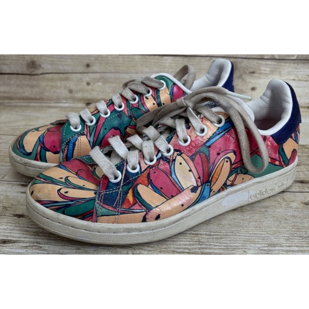 Adidas Womens Stan Smith Floral Print Leather Causal/Athleisure Sneakers 6.5